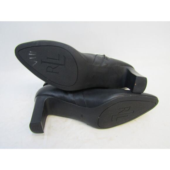 RALPH LAUREN Womens Size 10 B Black Leather Zip Buckle Ankle Fashion Boots - Picture 9 of 11